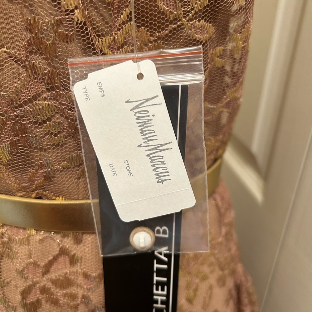 Chetta B Elegant Gold Lace Sleeveless Dress with Belt, Size 14 - Picture 5 of 9
